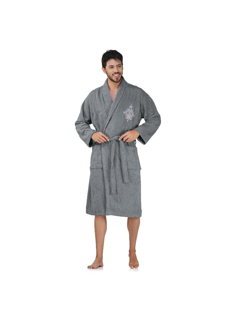 Rangoli Royal Bamboo Premium Bathrobe For Men Ultra Soft Bamboo Yarn Lightweight Bathing Robes 460 GSM Highly Absorbent Quick Drying Luxurious Bath Gown Knee Length Bath Robe Dark Grey