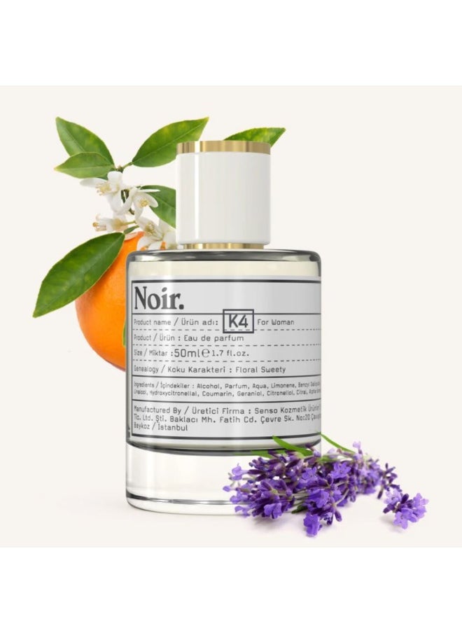 NOIR K4 Sweet Floral Perfume for Women Long Lasting Eau de Parfum with Lavender, Vanilla & Orange Blossom | Inspired by YSL Libre 50ML | Made in Turkey