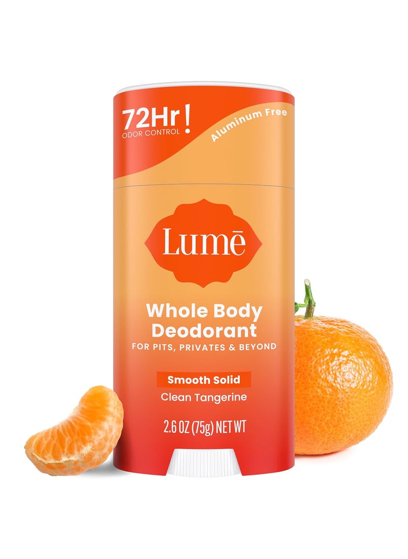 Lume Whole Body Deodorant - Smooth Solid Stick - 72 Hour Odor Control - Aluminum Free, Baking Soda Free and Skin Safe - 2.6 Ounce (Clean Tangerine)