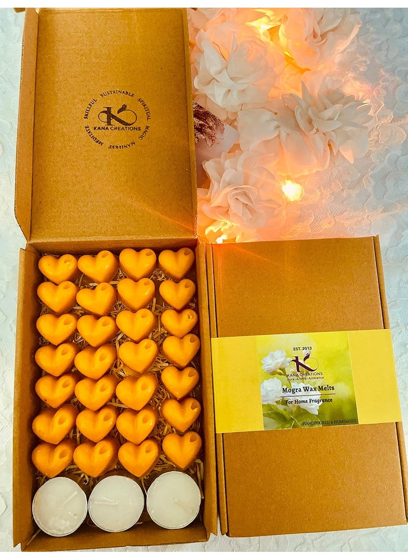 Kana Creations Mogra Fragrance EcoFriendly Wax Highly Scented Hand Poured Wax Melts Premium Gift Packaging of 28 Wax Melts and 3 Tea Lights Made in India