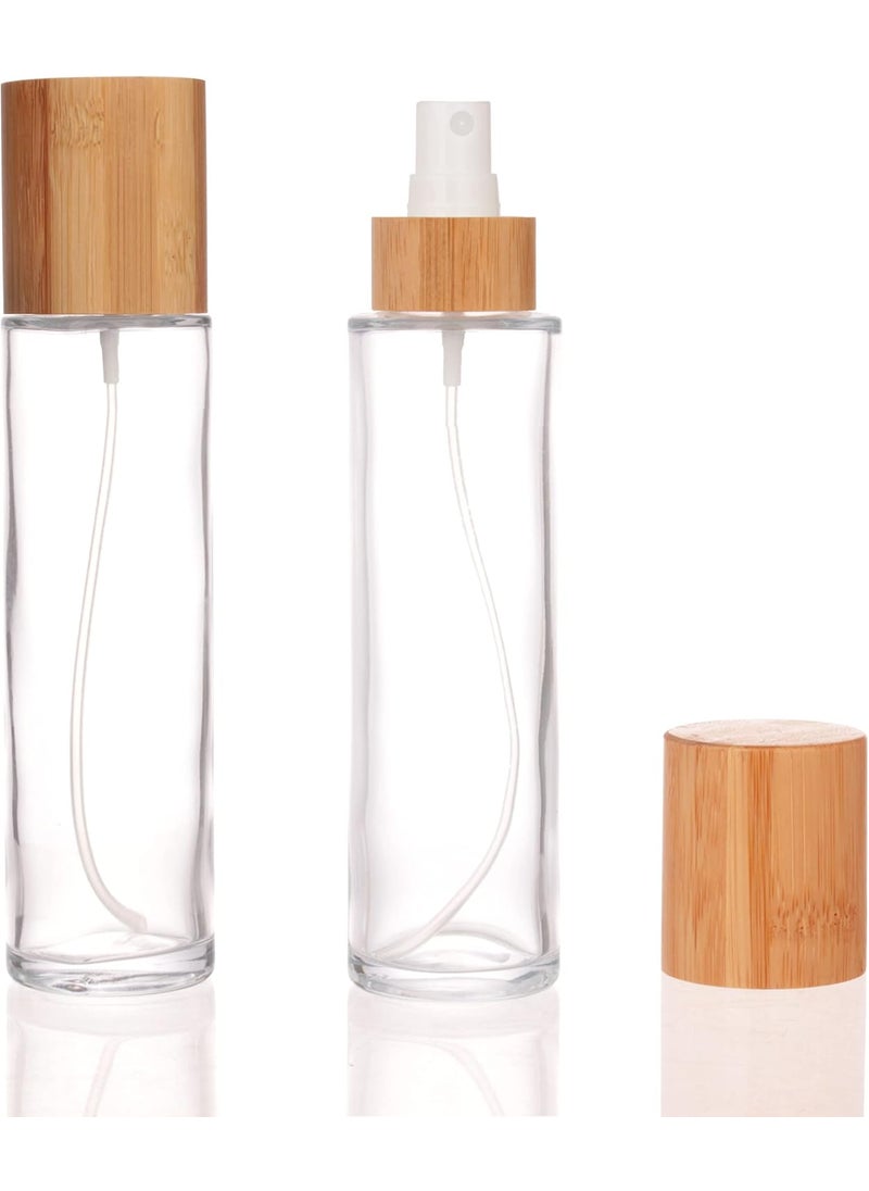 COSIDEA 12 pcs Empty 4oz /120ml bamboo lid clear glass spray bottle with fine mist despenser head for liquid perfume toiletries containers, toner bottles