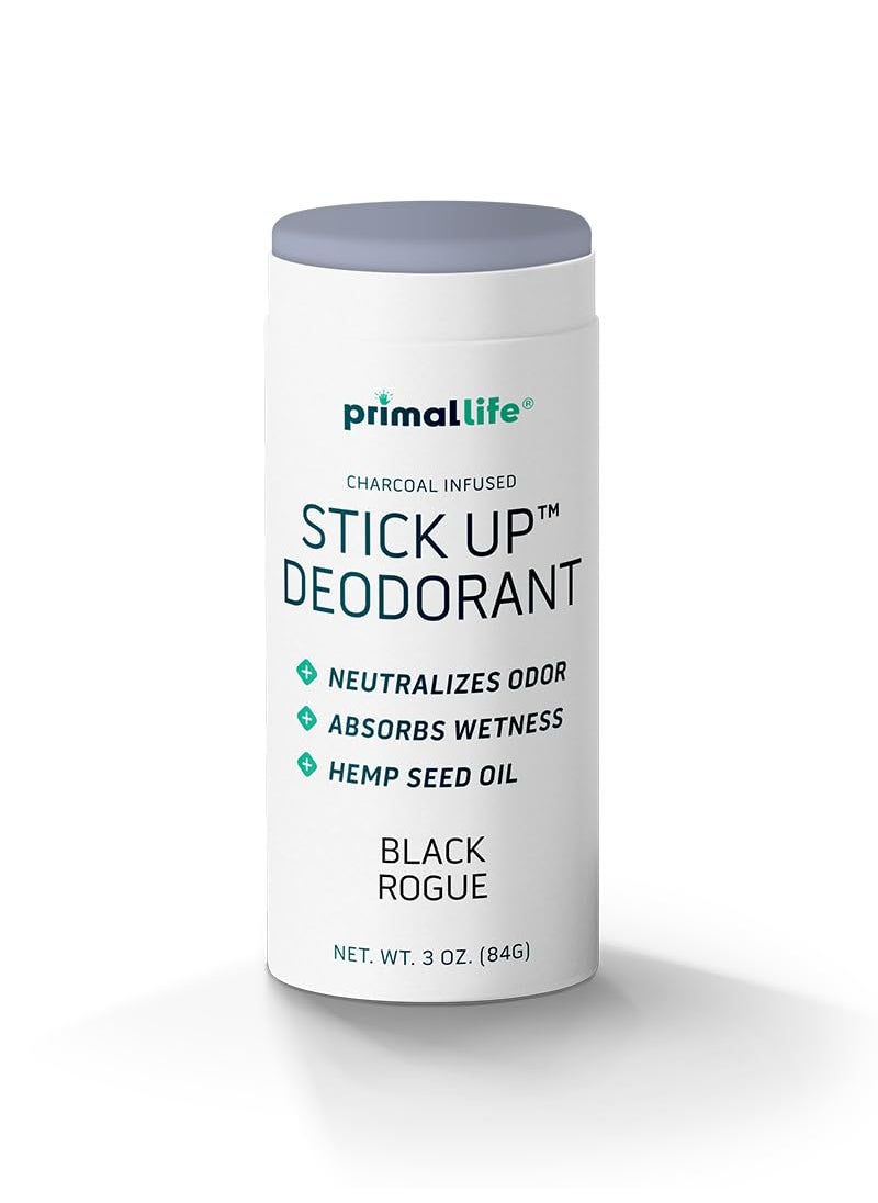 Stick Up Natural Deodorant for Women and Men with Bentonite Clay Powder, Arrowroot, Magnesium, Zinc, 3 oz. Vegan Deodorant for 3-4 months, Black Rogue - Primal Life Organics