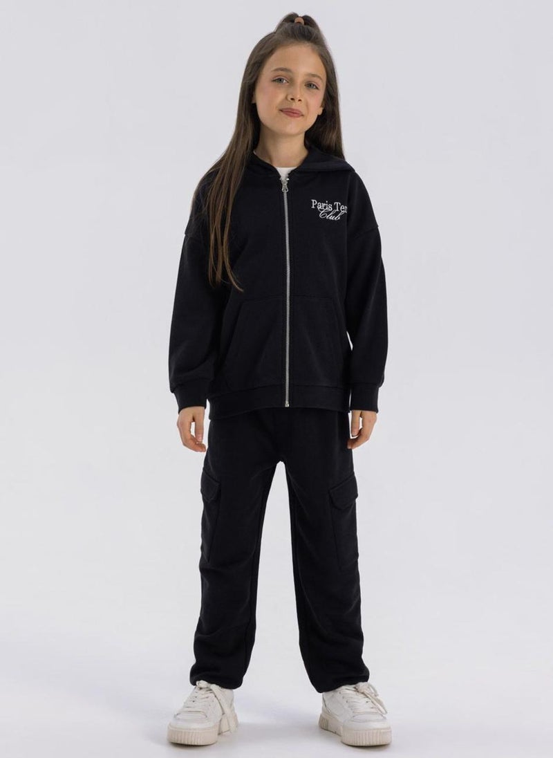 Girls Zip-Up Hoodie with Front Pockets and Hood