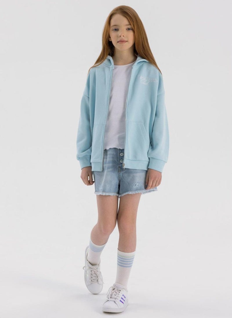 Girls Zip-Up Hoodie with Front Pockets and Hood