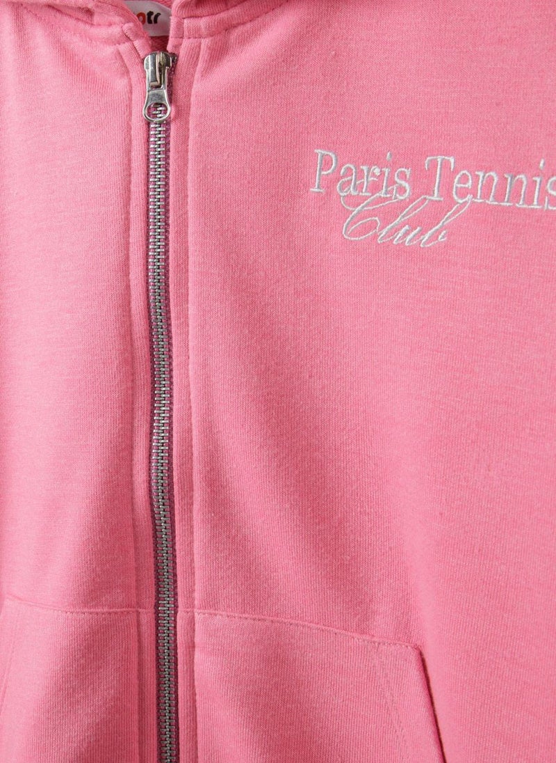Girls Zip-Up Hoodie with Front Pockets and Hood