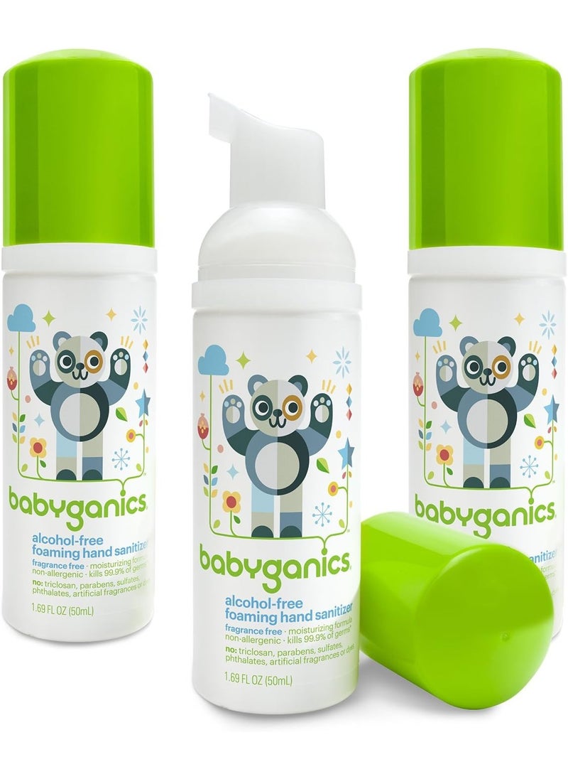 Babyganics Alcohol-Free Foaming Hand Sanitizer, Fragrance Free, On-The-Go, Pump Bottle 50 ml - 1.69 Fl Oz (Pack of 3)