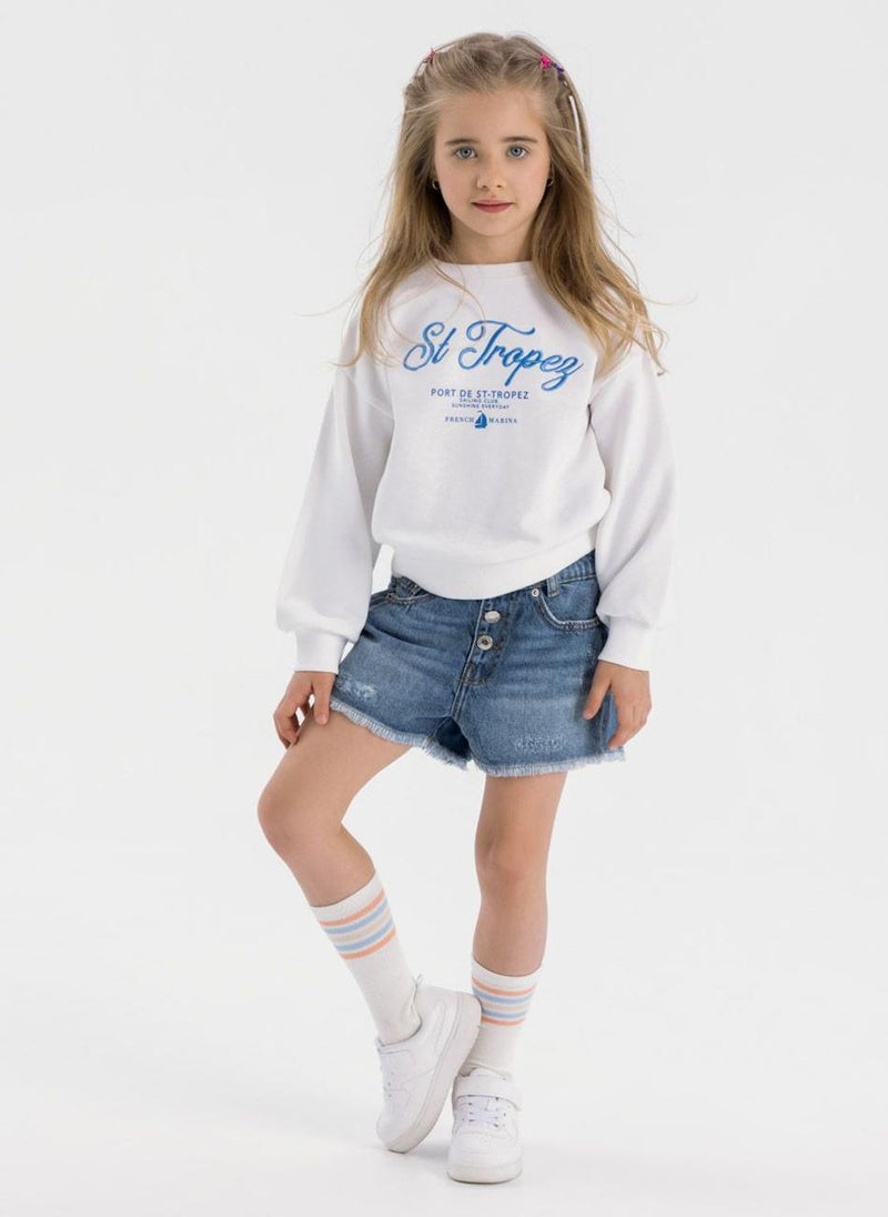 Kids Girls Cotton Crew Neck Sweatshirt