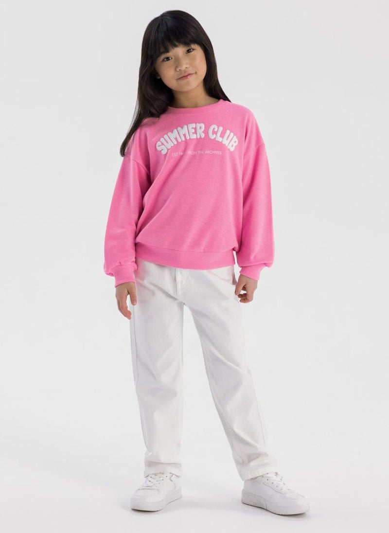 Kids Girls Cotton Crew Neck Sweatshirt