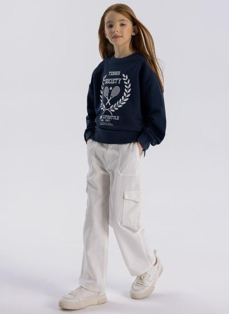 Kids Girls Cotton Crew Neck Sweatshirt