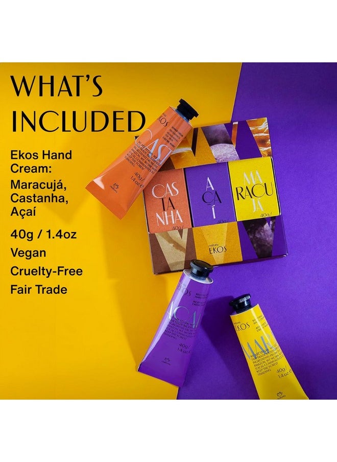 natura - Ekos Tropical Hand Cream Trio Variety Pack, 3 Creams - (1) Maracujá, (1) Castanha, & (1) Açaí Hand Cream - Vegan Skin Care - Brazilian Beauty Secrets - Self Care & Body Care - 1.41oz (40g)