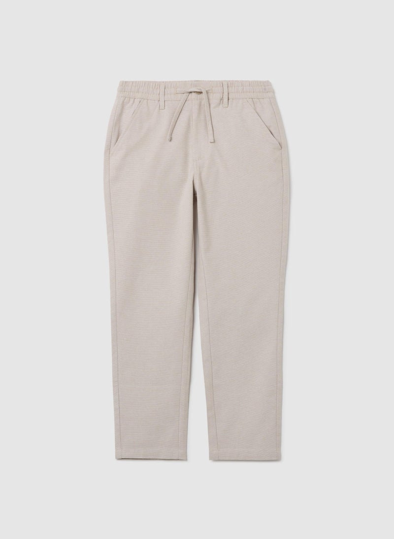 Beige  Trousers With Elastic Waistband