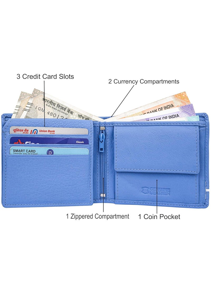 URBAN FOREST Stag Light Blue/White Leather Wallet for Men