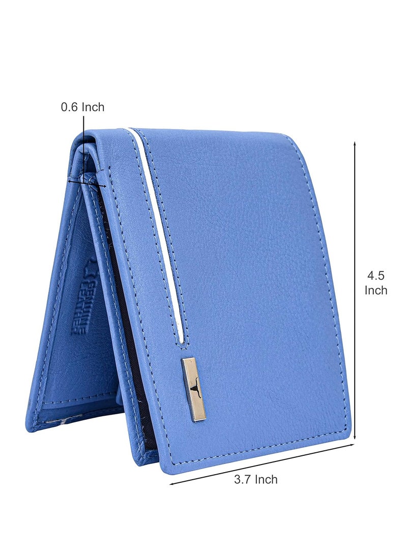 URBAN FOREST Stag Light Blue/White Leather Wallet for Men
