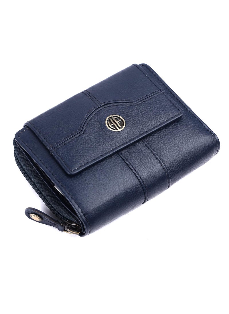 Wallet for Women - Leather Ladies Wallet - Blue - 14 Card Slots - RFID Protection - 3 ID Card Slots - Women's Wallet - Button Closure -Hand Wallet - Daily Use, Money Purse | FQQK