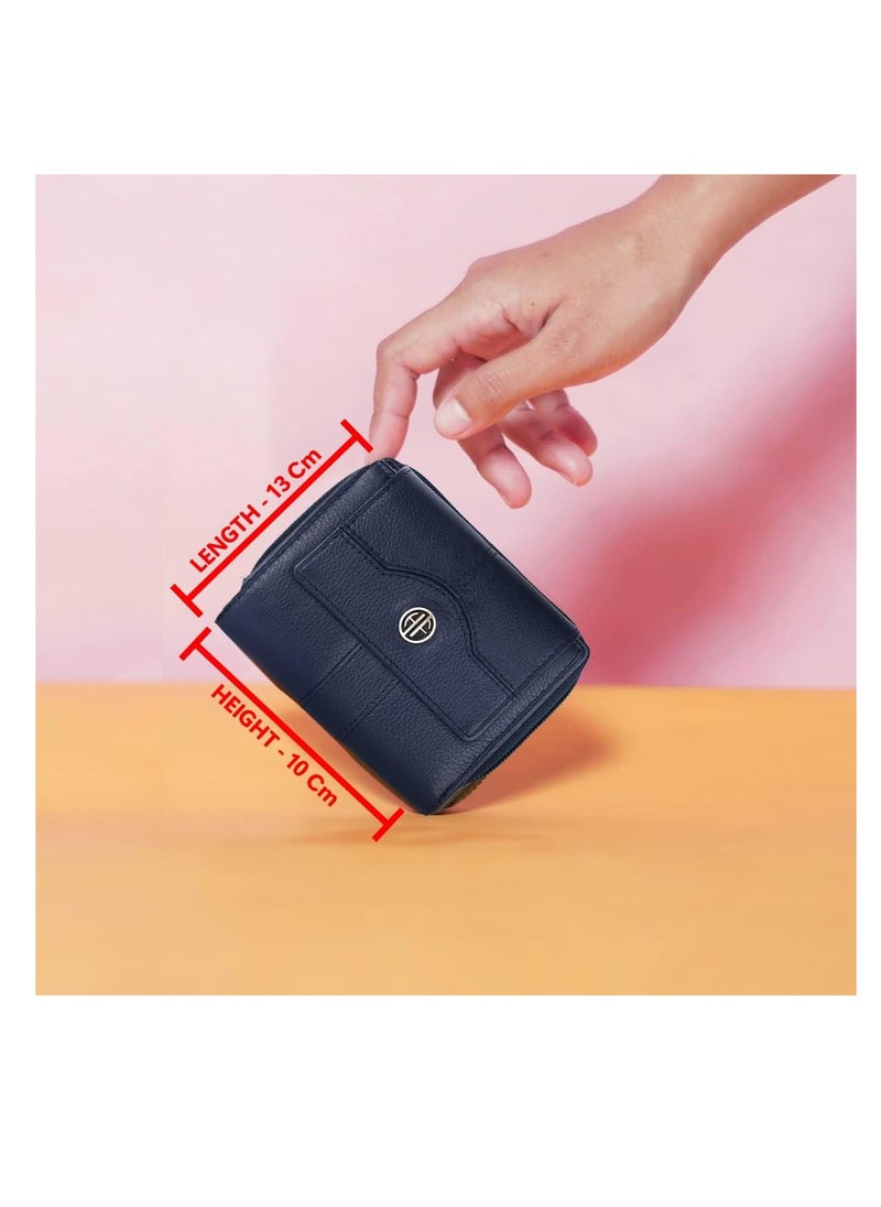 Wallet for Women - Leather Ladies Wallet - Blue - 14 Card Slots - RFID Protection - 3 ID Card Slots - Women's Wallet - Button Closure -Hand Wallet - Daily Use, Money Purse | FQQK