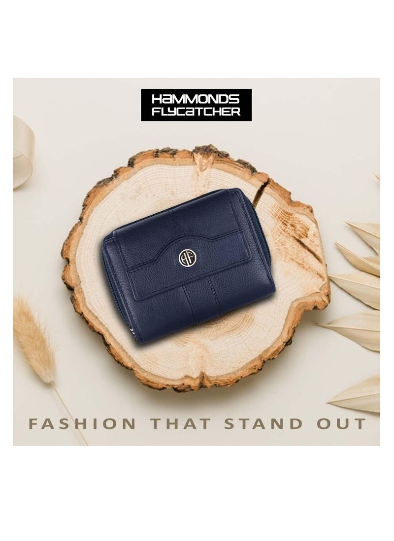 Wallet for Women - Leather Ladies Wallet - Blue - 14 Card Slots - RFID Protection - 3 ID Card Slots - Women's Wallet - Button Closure -Hand Wallet - Daily Use, Money Purse | FQQK