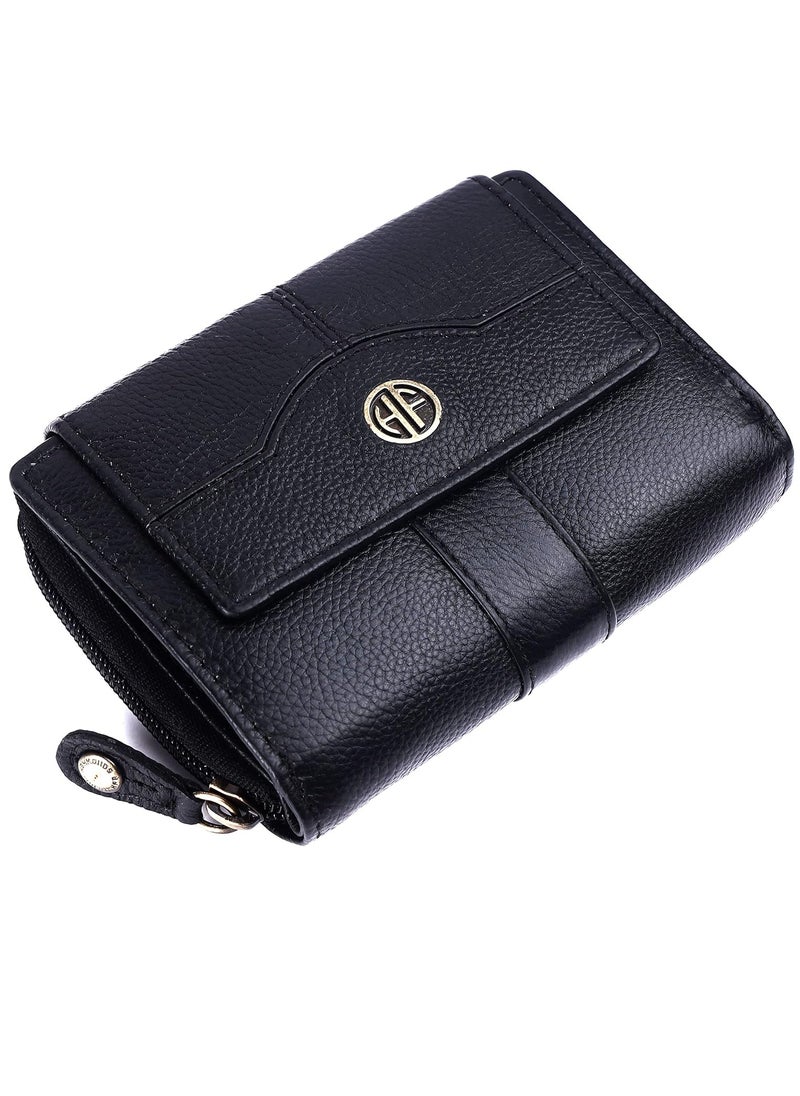 wallet for women - Leather Ladies Wallet - Black - 14 Card Slots - RFID Protection - 3 ID Card Slots - Women's Wallet - Button Closure -Hand Wallet - Daily Use, Money Purse | L4XD