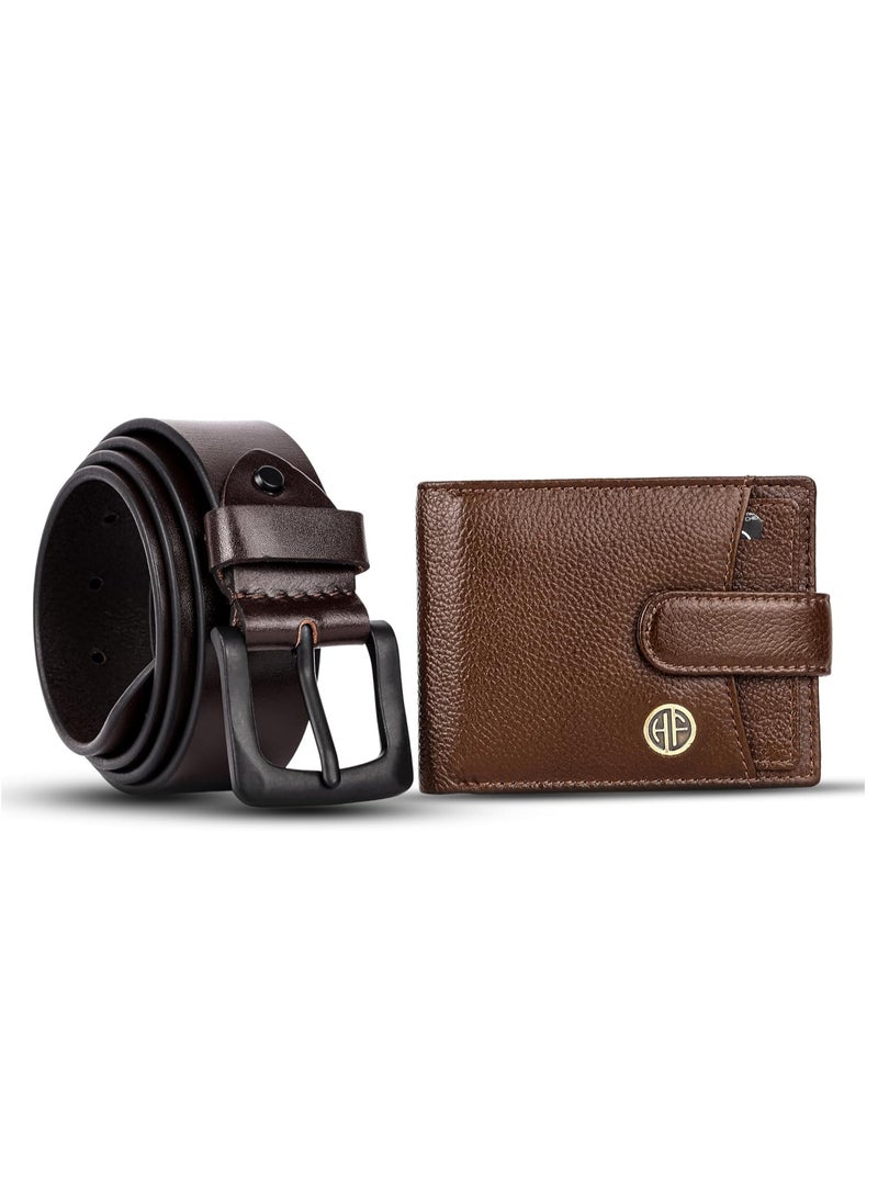 Gift for Men Combo - Genuine Leather Wallet and Belt Combo for Men - Leather Belt for Men - Ramadan, Eid, Birthday Special Gift Ideas | V2NY