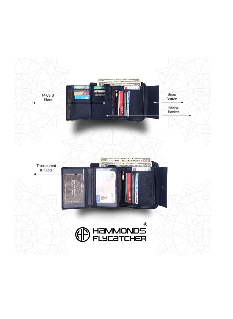 Leather Wallet Combo Gift Set - Men's and Women's Black Wallets with Multiple Card Slots - Perfect for Ramadan, Eid Anniversary, Marriage Gifts and Special Occasions - Blue | DW3S