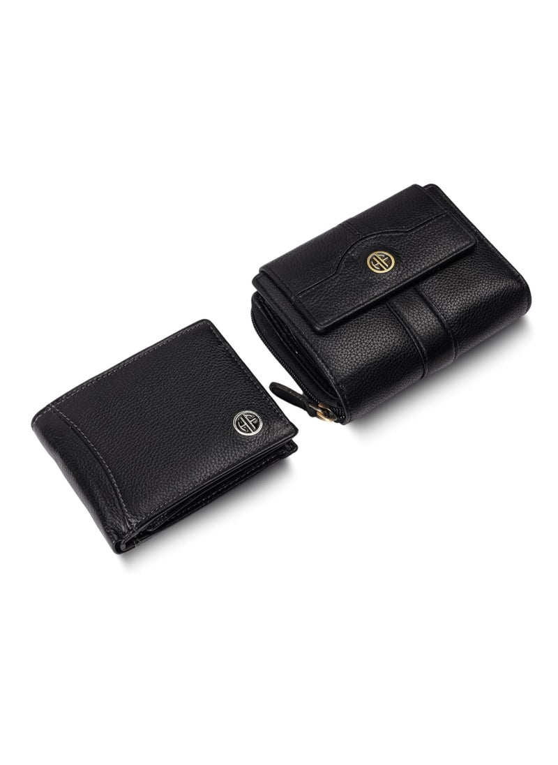 Gift Combo - Genuine Leather Wallets for Men and Women, Stylish Couples Gift Set with Multiple Card Slots, Zipper Pockets - Ramadan, Eid, Anniversary and Wedding Gift | 7KDB