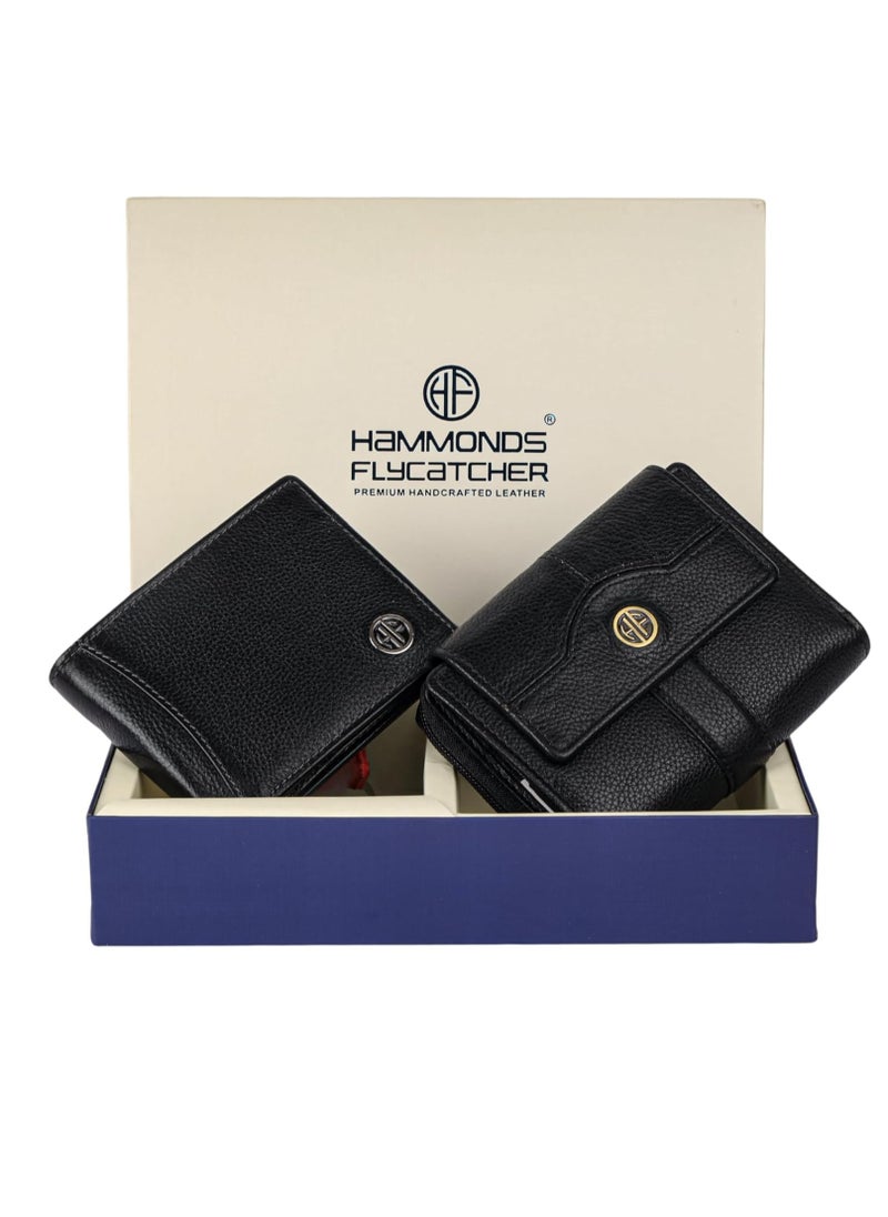 Gift Combo - Genuine Leather Wallets for Men and Women, Stylish Couples Gift Set with Multiple Card Slots, Zipper Pockets - Ramadan, Eid, Anniversary and Wedding Gift | 7KDB
