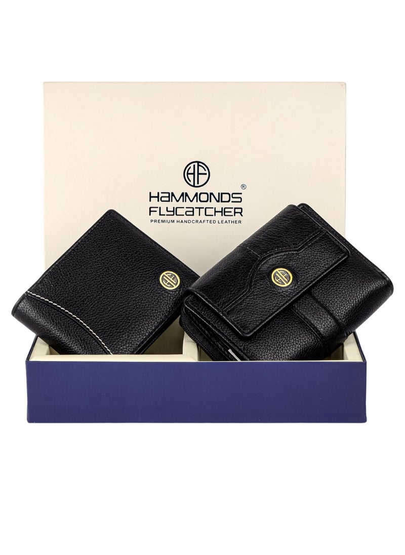 Gift Combo - Genuine Leather Wallets for Men and Women, Stylish Couples Gift Set with Multiple Card Slots, Zipper Pockets - Ramadan, Eid, Anniversary and Wedding Gift | 21PH