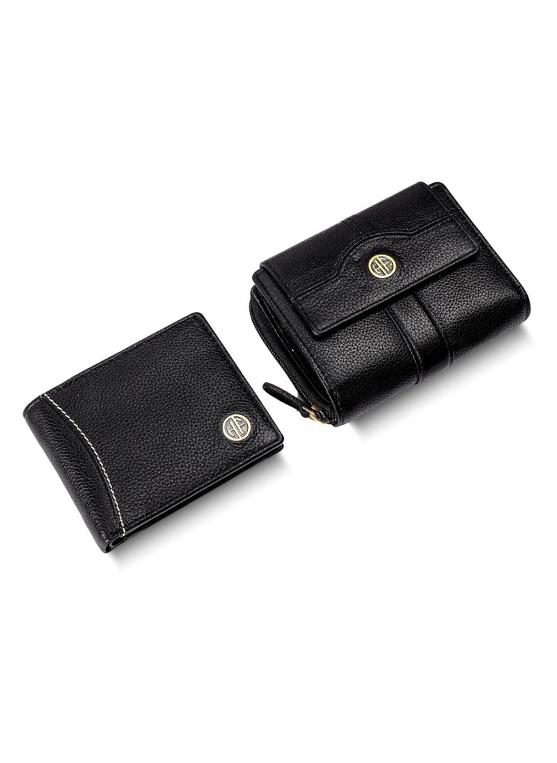 Gift Combo - Genuine Leather Wallets for Men and Women, Stylish Couples Gift Set with Multiple Card Slots, Zipper Pockets - Ramadan, Eid, Anniversary and Wedding Gift | 21PH