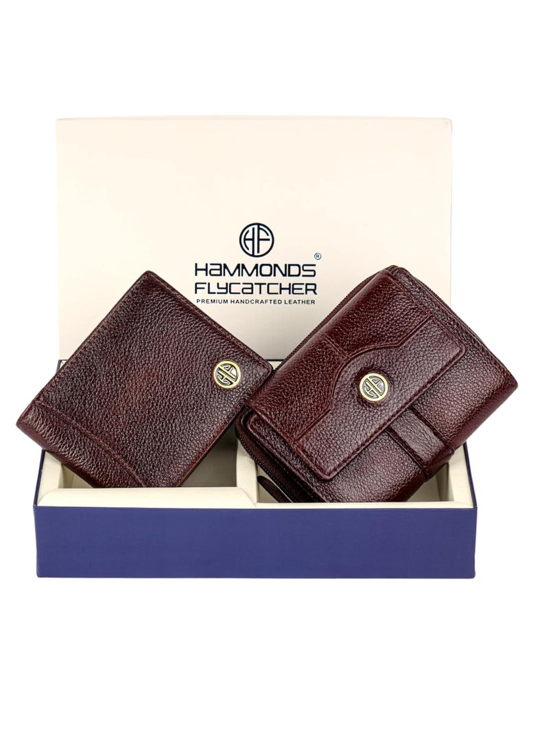 Gift Combo - Genuine Leather Wallets for Men and Women, Stylish Couples Gift Set with Multiple Card Slots, Zipper Pockets - Ramadan, Eid, Anniversary and Wedding Gift Idea | HJYF