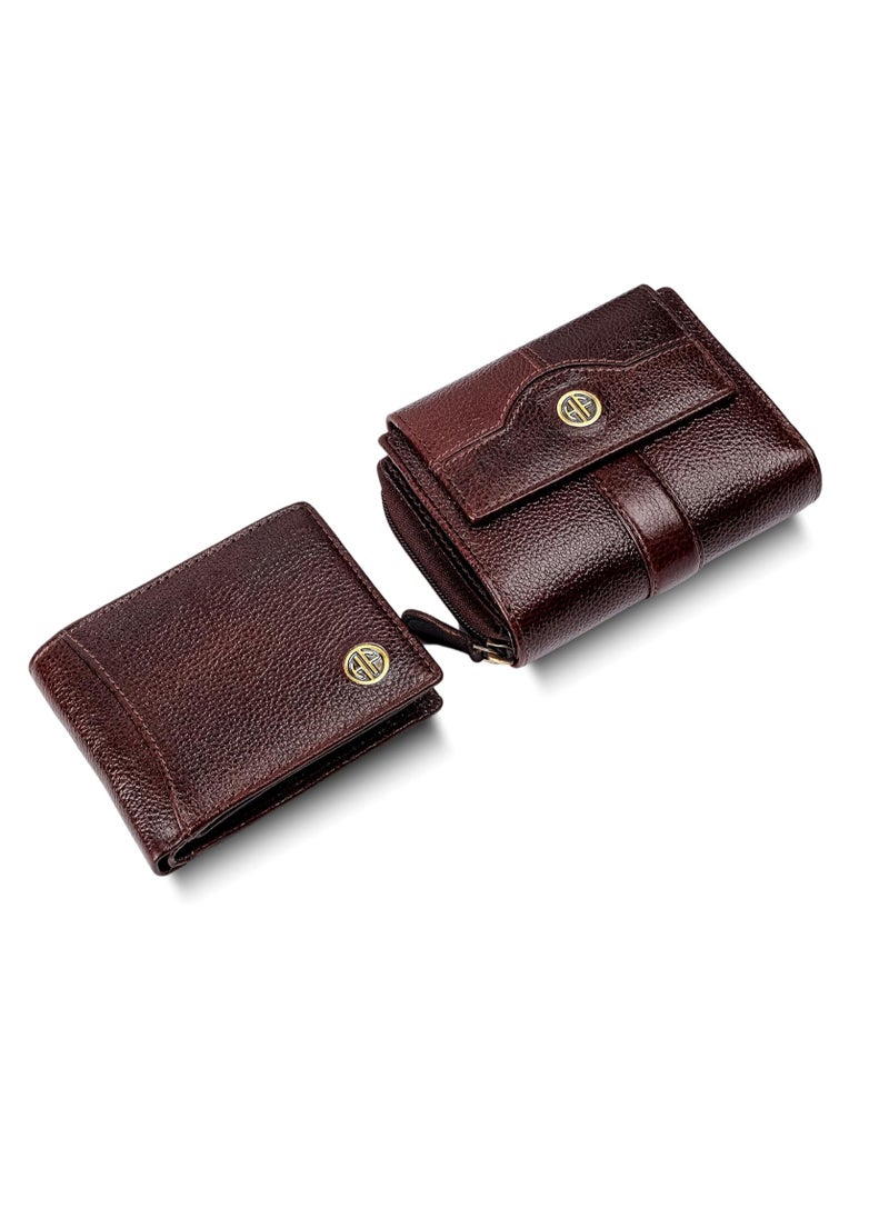 Gift Combo - Genuine Leather Wallets for Men and Women, Stylish Couples Gift Set with Multiple Card Slots, Zipper Pockets - Ramadan, Eid, Anniversary and Wedding Gift Idea | HJYF
