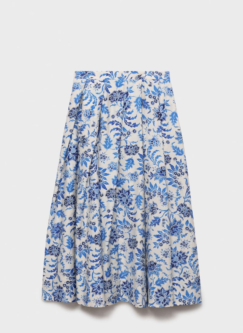 Long Floral Flared Skirt