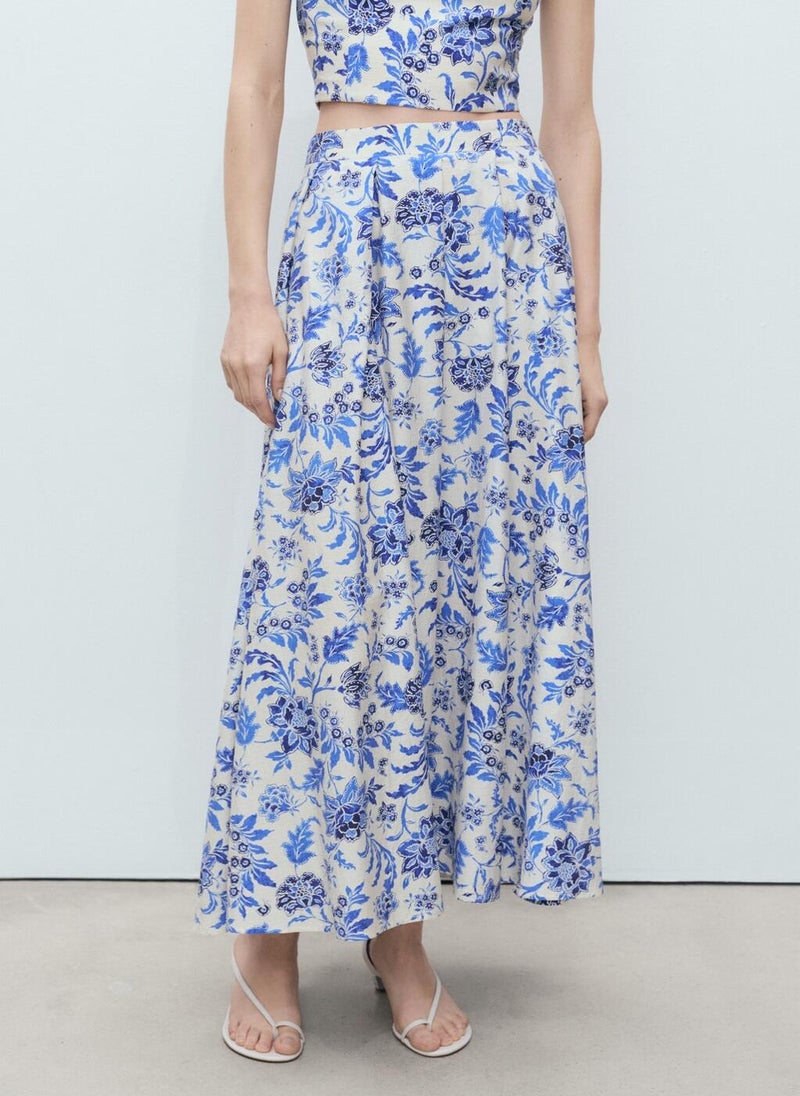 Long Floral Flared Skirt
