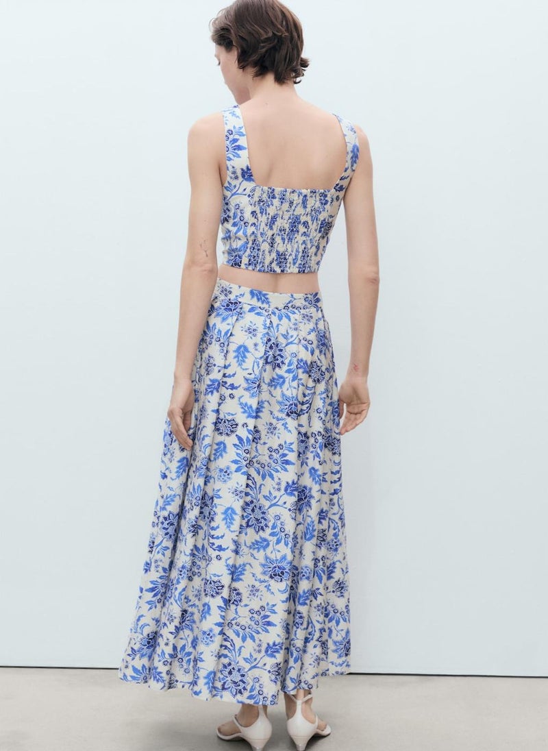 Long Floral Flared Skirt