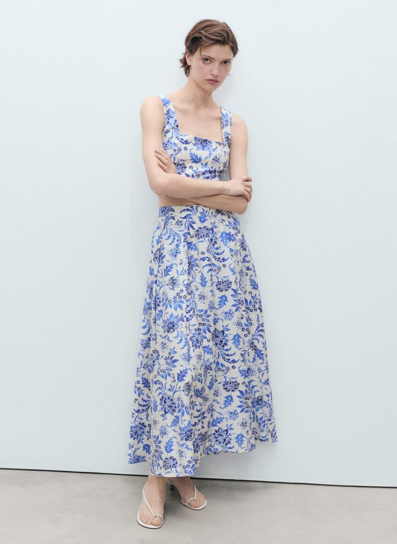 Long Floral Flared Skirt