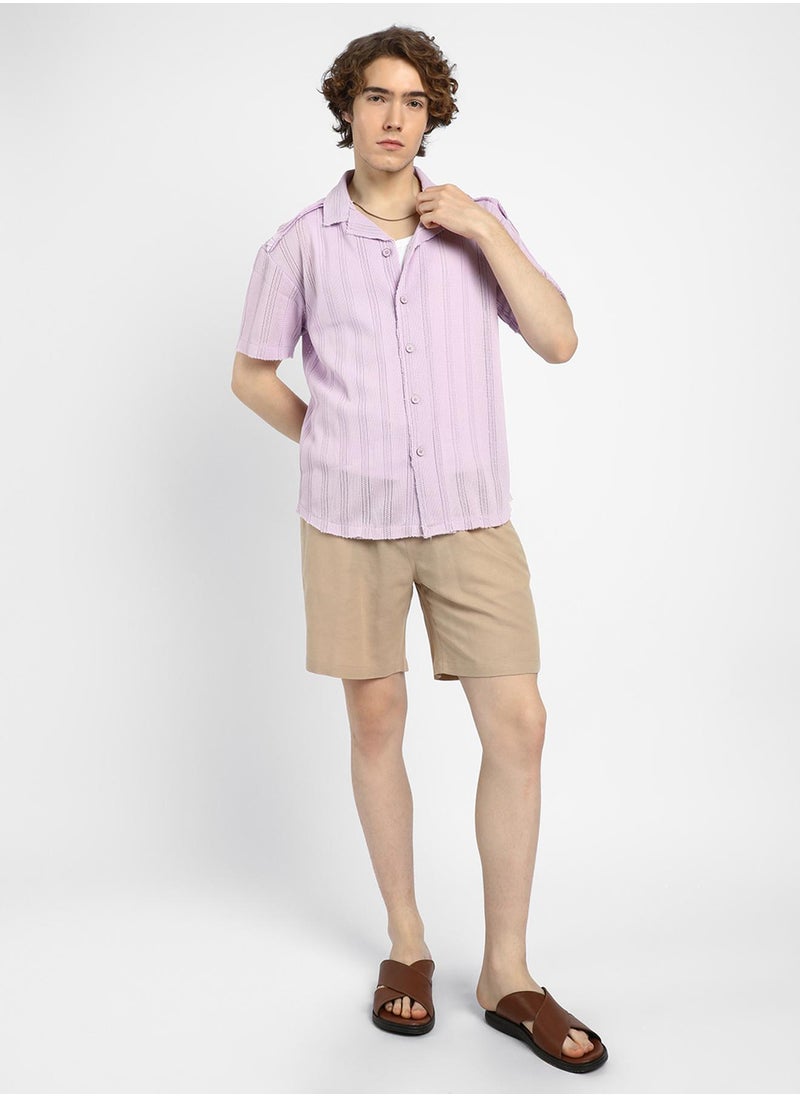 Men's Lilac Braid-Knit Oversized Shirt
