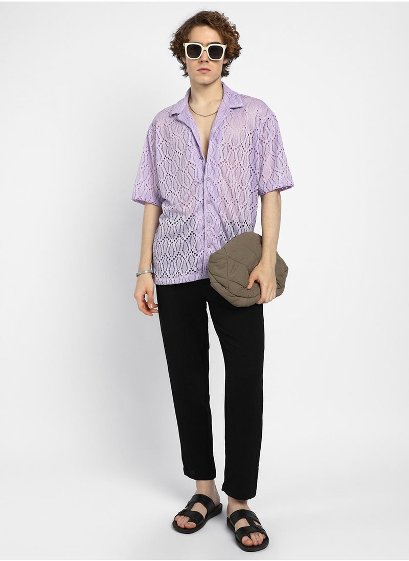 Men's Lavender Boho Knit Oversized Shirt