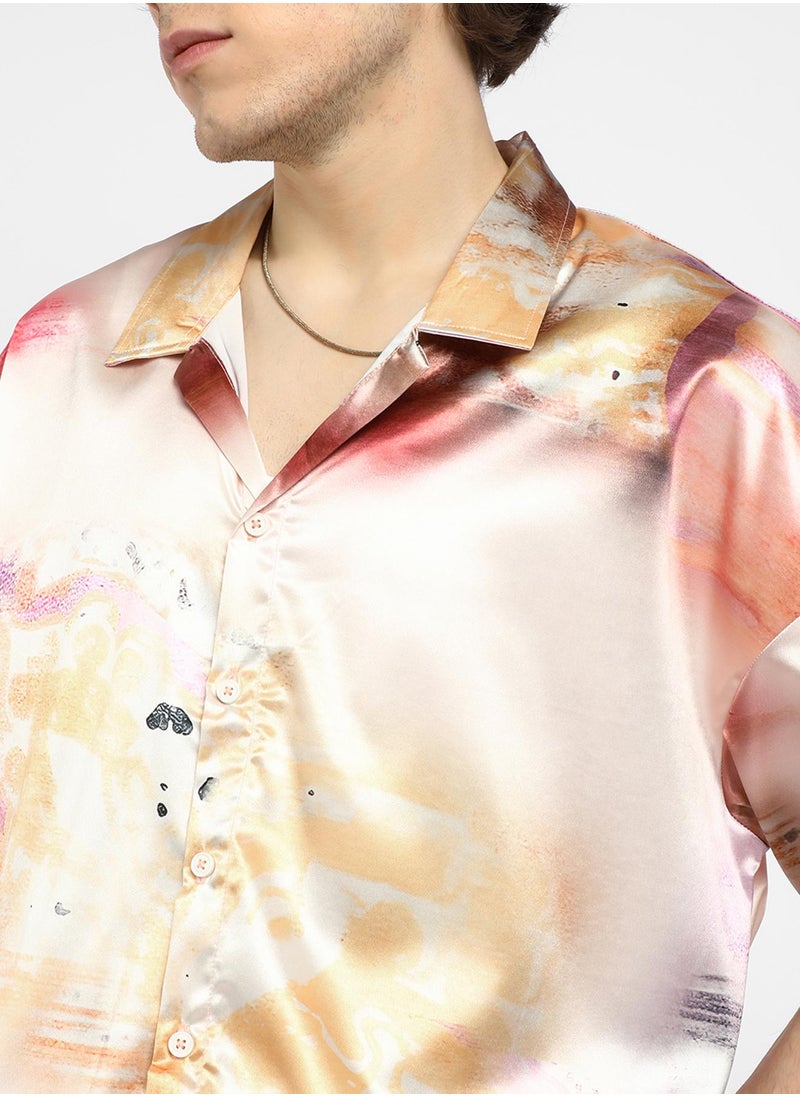 Men's Cantaloupe Orange & Amethyst Purple Abstract Sheen Oversized Shirt