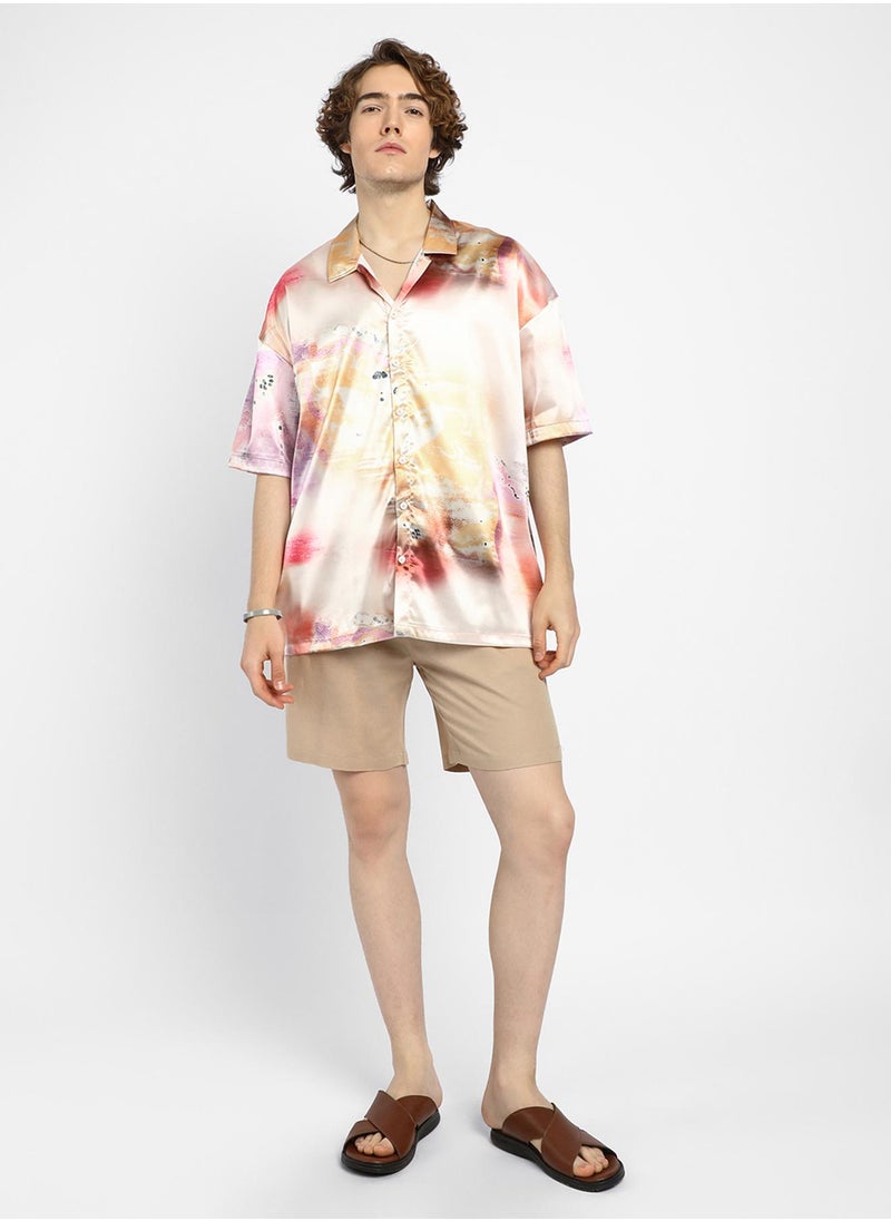Men's Cantaloupe Orange & Amethyst Purple Abstract Sheen Oversized Shirt