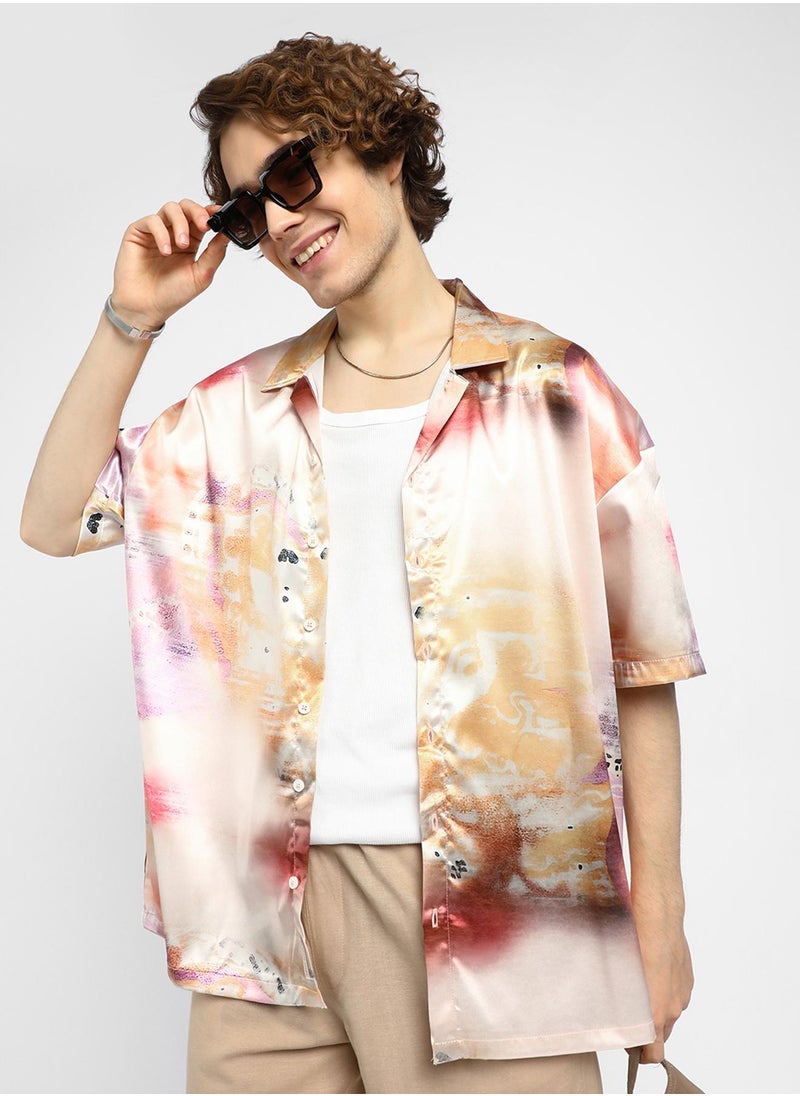 Men's Cantaloupe Orange & Amethyst Purple Abstract Sheen Oversized Shirt