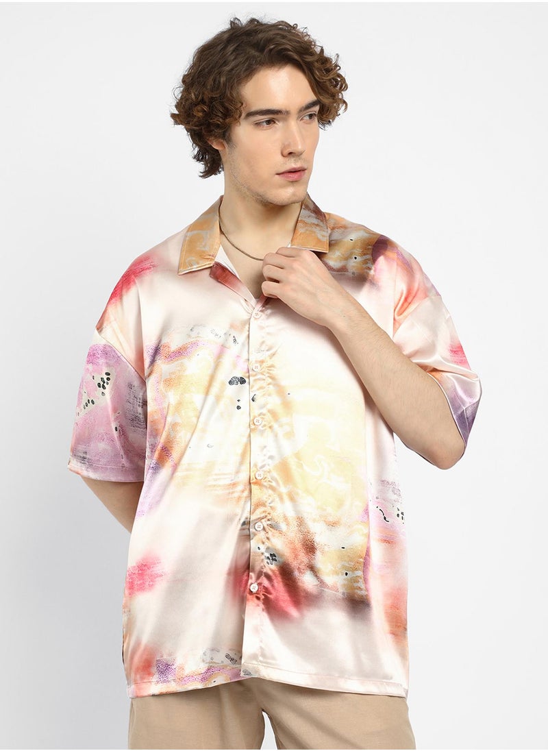Men's Cantaloupe Orange & Amethyst Purple Abstract Sheen Oversized Shirt