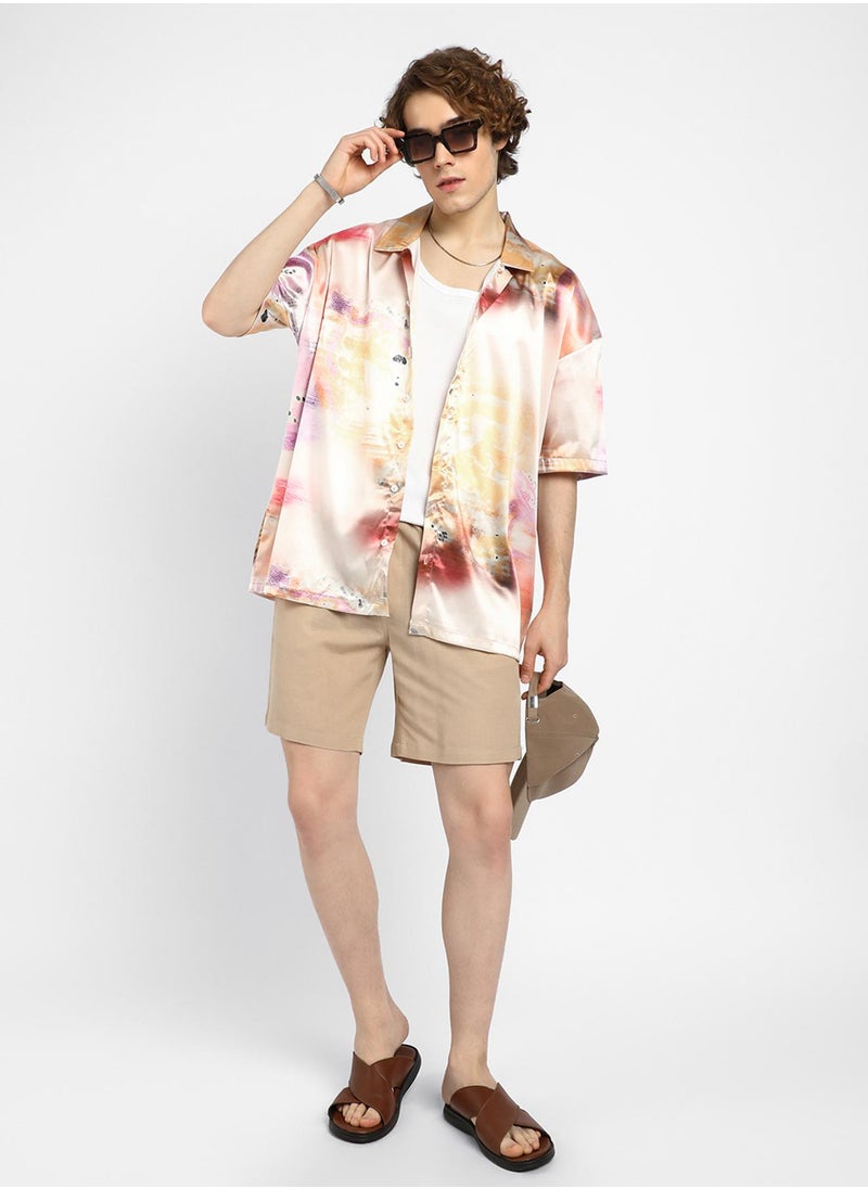 Men's Cantaloupe Orange & Amethyst Purple Abstract Sheen Oversized Shirt