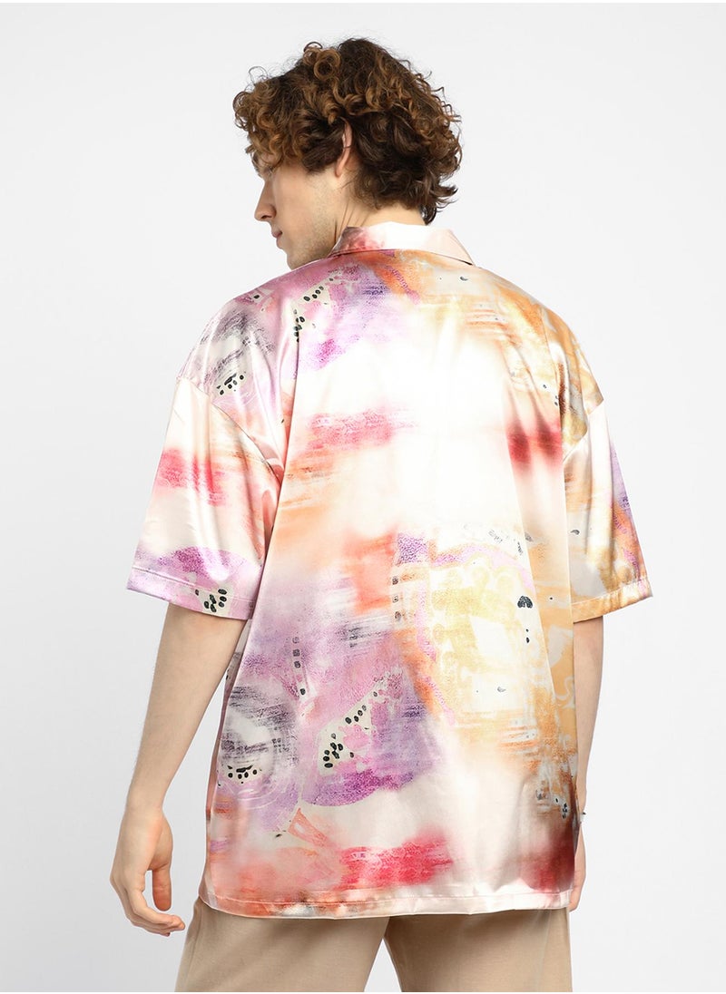 Men's Cantaloupe Orange & Amethyst Purple Abstract Sheen Oversized Shirt