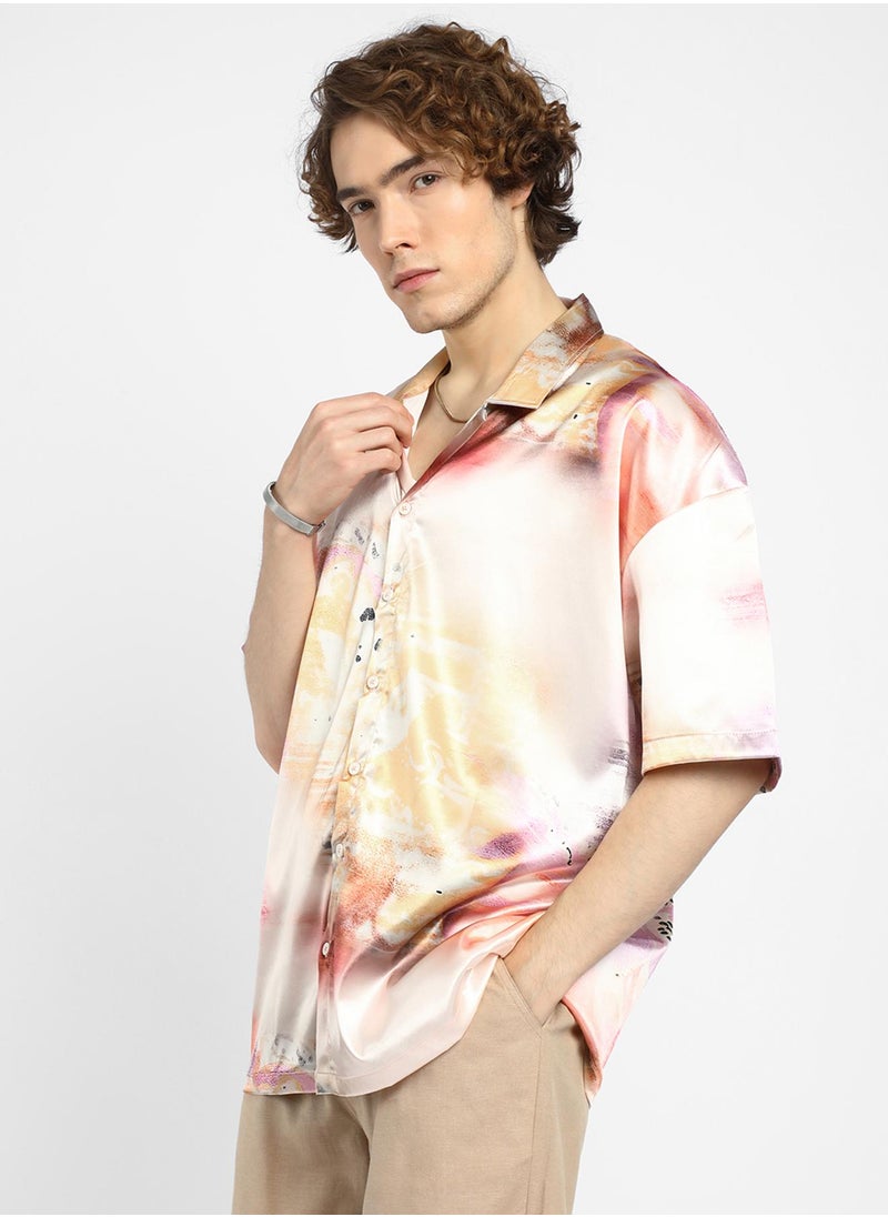 Men's Cantaloupe Orange & Amethyst Purple Abstract Sheen Oversized Shirt