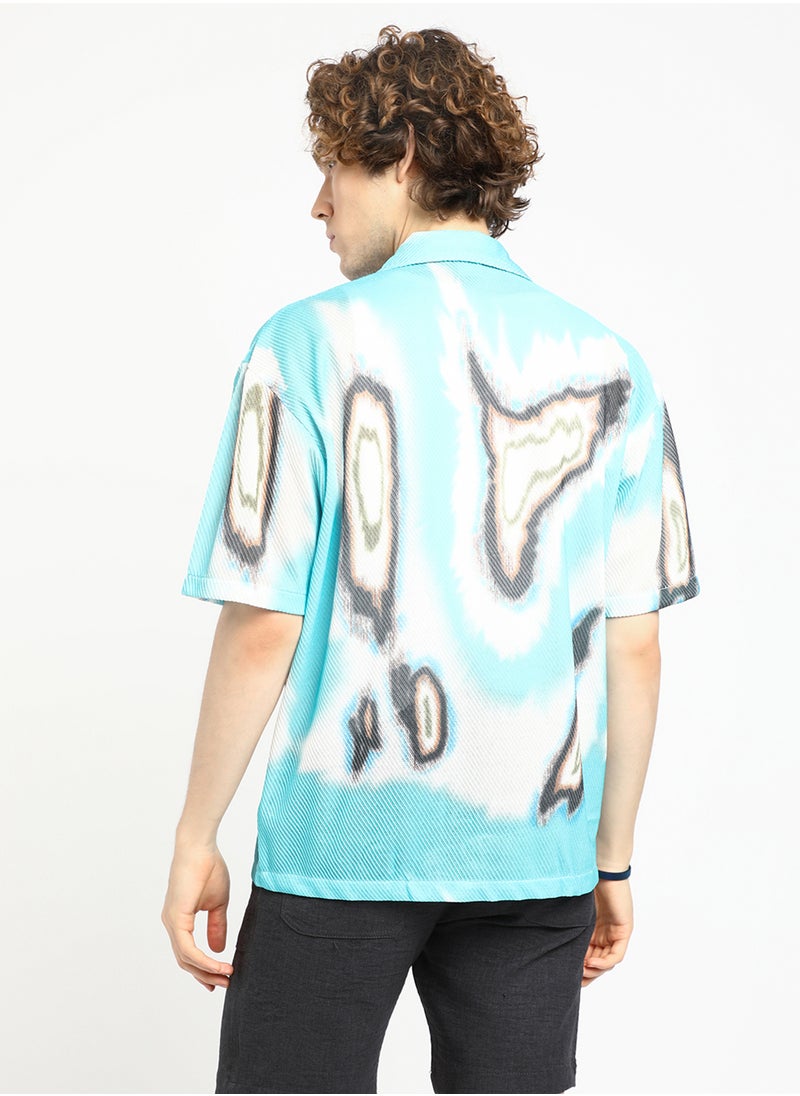 Men's Sky Blue Topography Mesh Oversized Shirt
