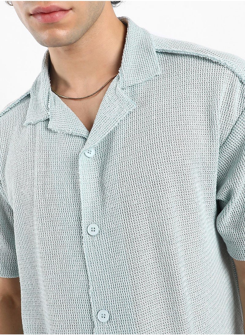 Men's Baby Blue Unhemmed Oversized Shirt