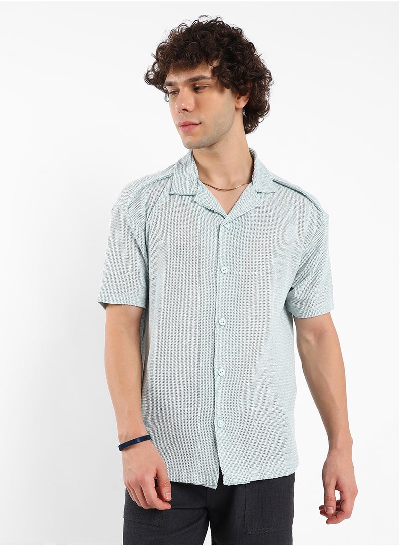 Men's Baby Blue Unhemmed Oversized Shirt