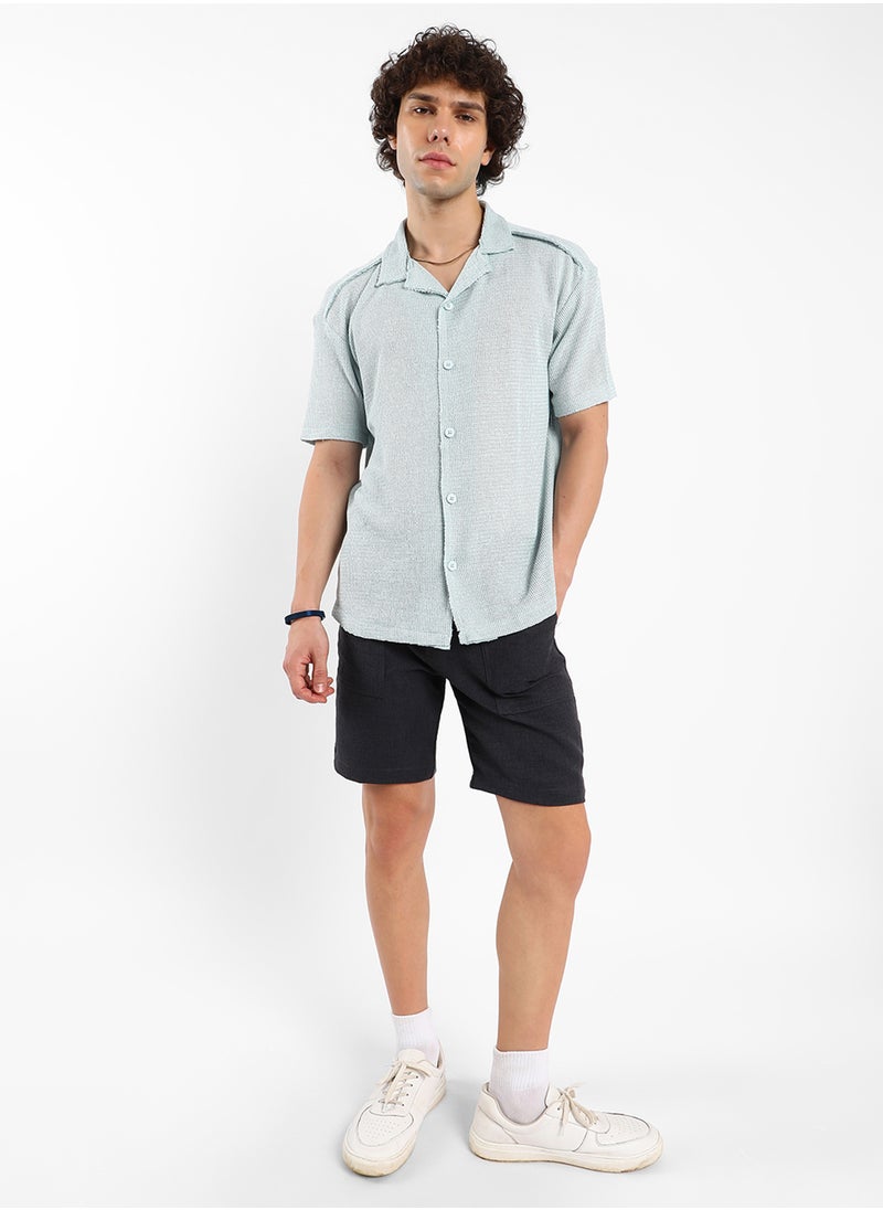 Men's Baby Blue Unhemmed Oversized Shirt