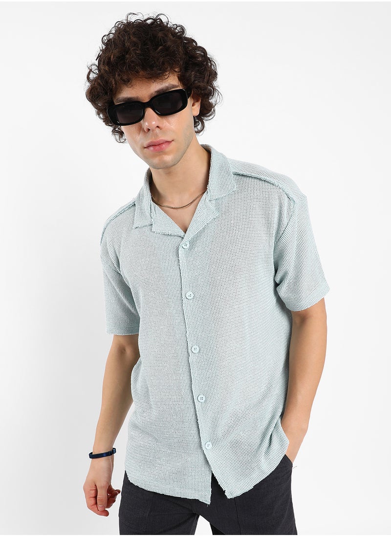 Men's Baby Blue Unhemmed Oversized Shirt