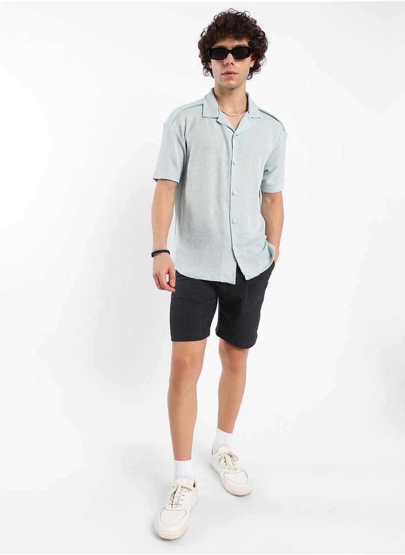 Men's Baby Blue Unhemmed Oversized Shirt