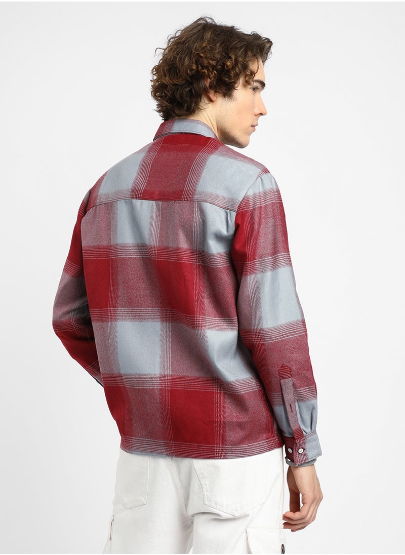 Men's Venetian Red & Coin Grey Vignette-Checkered Oversized Shirt