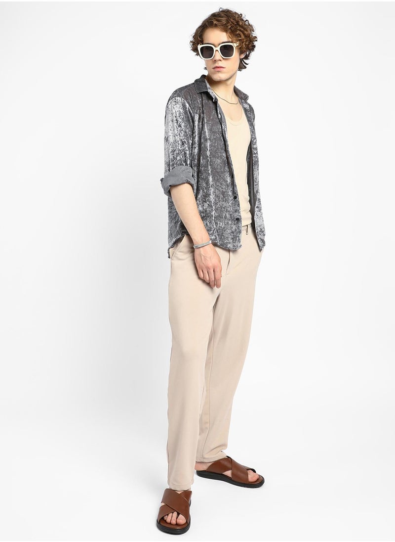 Men's Moon Grey Solid Velvet Shirt
